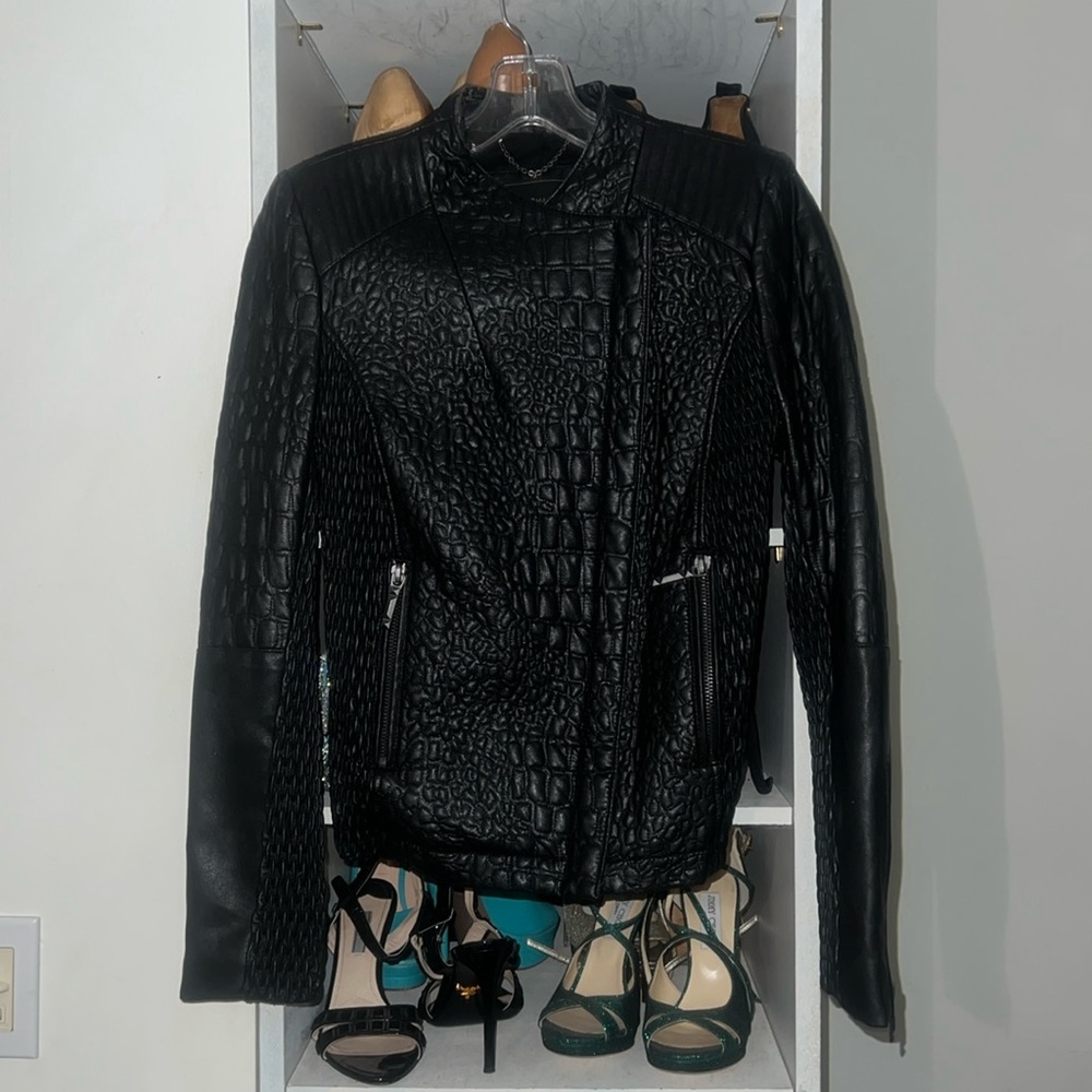 BCBG Olivia Textured Moto Jacket black size xsmall